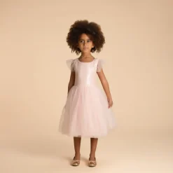 Robe manches courtes en tulle et sequins pour fille