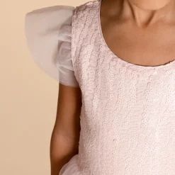 Robe manches courtes en tulle et sequins pour fille