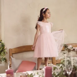Robe manches courtes en tulle et sequins pour fille