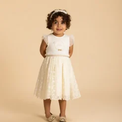 Robe manches courtes en tulle brodé pour bébé fille