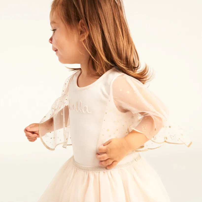 Robe manches courtes en tulle pailleté effet 2-en-1 pour bébé fille