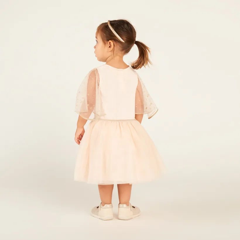 Robe manches courtes en tulle pailleté effet 2-en-1 pour bébé fille