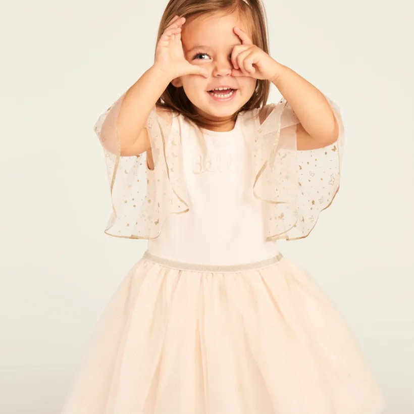 Robe manches courtes en tulle pailleté effet 2-en-1 pour bébé fille