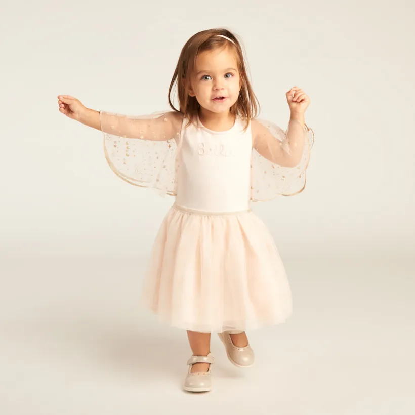 Robe manches courtes en tulle pailleté effet 2-en-1 pour bébé fille