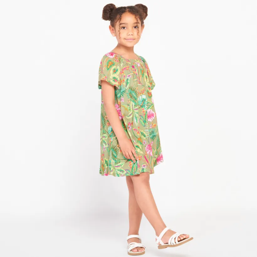 Robe manches courtes imprimée jungle fantaisie pour fille