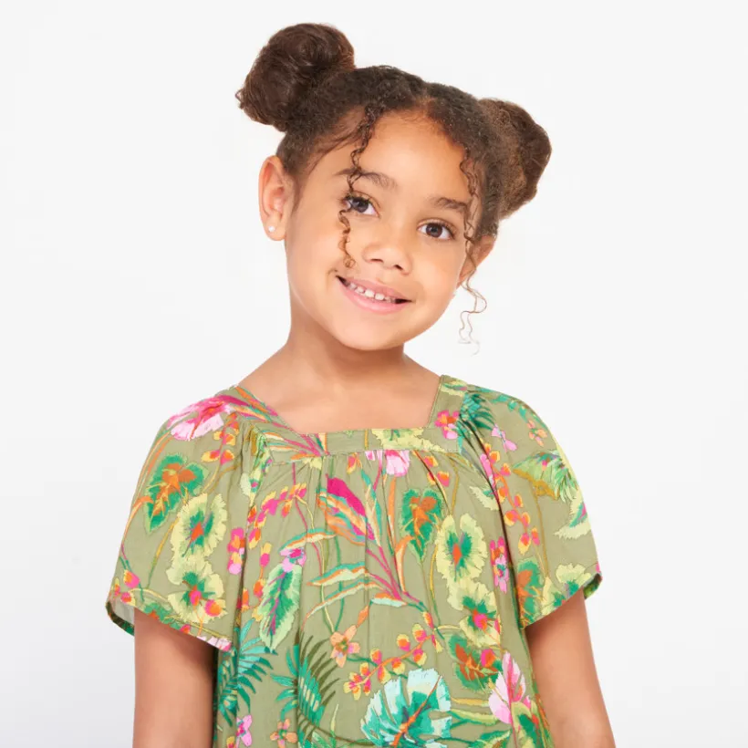 Robe manches courtes imprimée jungle fantaisie pour fille