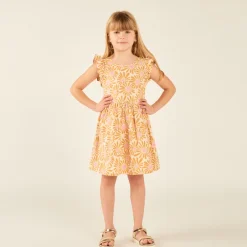 Robe manches courtes imprimée fleurie à dos nu pour fille