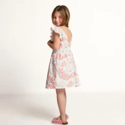 Robe manches courtes imprimée à dos nu pour fille