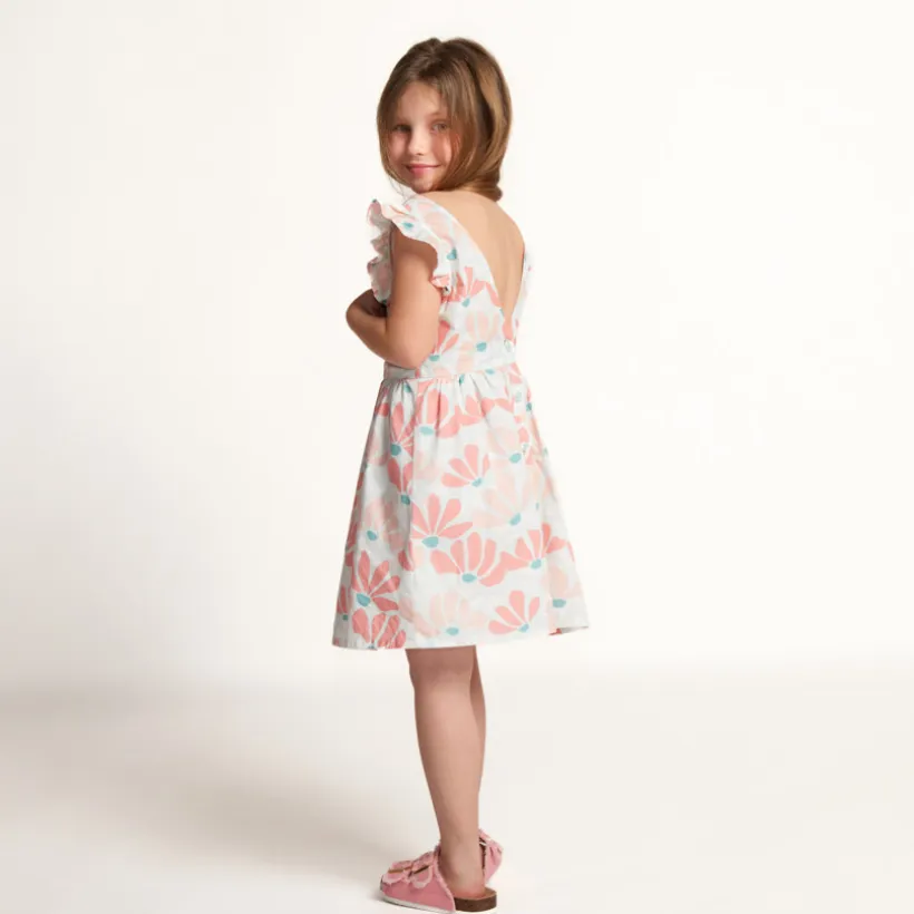 Robe manches courtes imprimée à dos nu pour fille