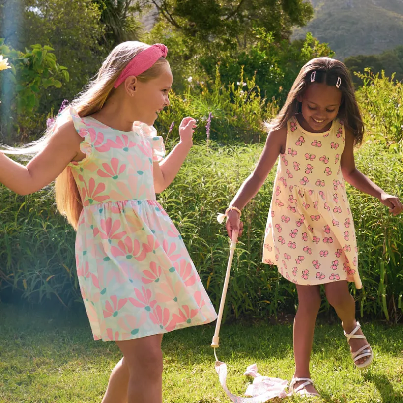 Robe manches courtes imprimée à dos nu pour fille