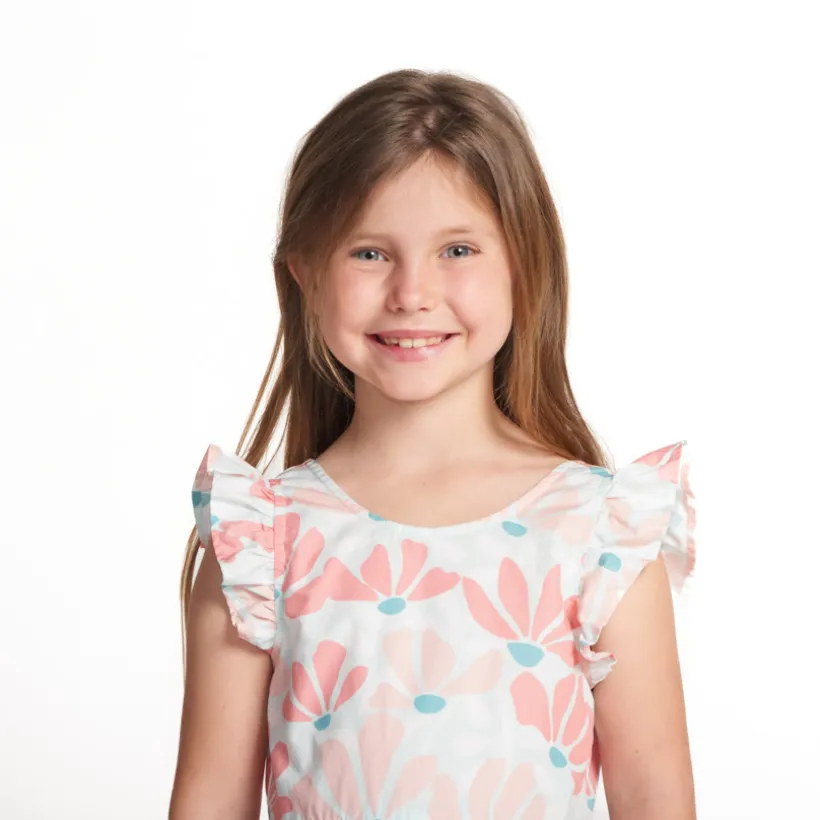 Robe manches courtes imprimée à dos nu pour fille