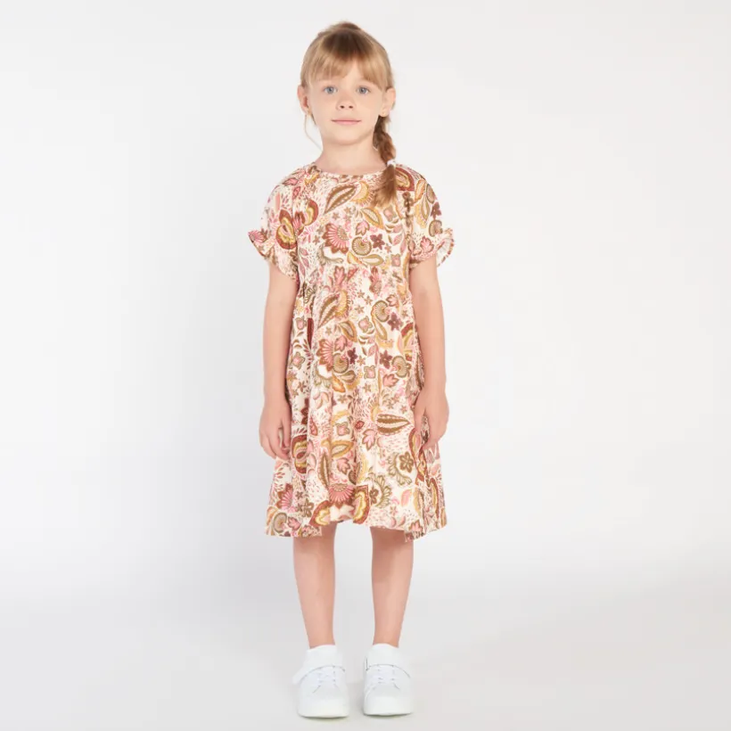 Robe manches courtes imprimé folklorique pour fille
