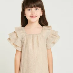 Robe à manches courtes papillon pailletées pour fille