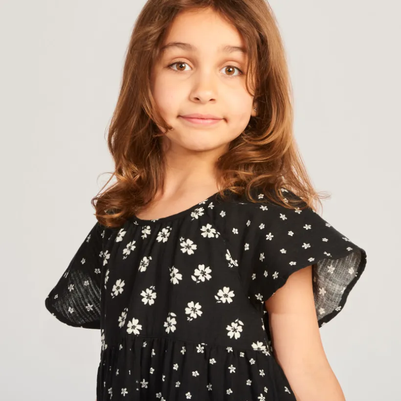 Robe manches courtes volantées imprimé fleurs pour fille