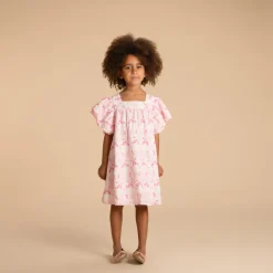 Robe manches courtes volantées avec imprimé fleurs pour fille