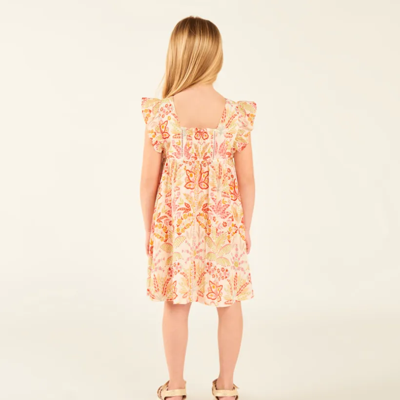 Robe à manches courtes volantées imprimée fantaisie pour fille