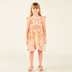 Robe à manches courtes volantées imprimée fantaisie pour fille