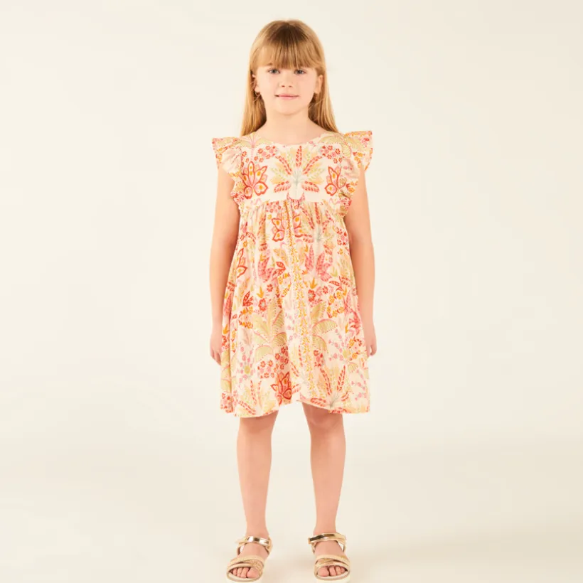 Robe à manches courtes volantées imprimée fantaisie pour fille