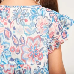 Robe manches courtes volanté et imprimé rose pour fille