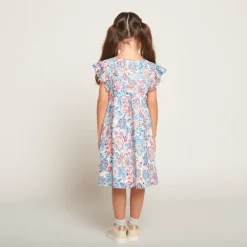 Robe manches courtes volantée et imprimé pour fille