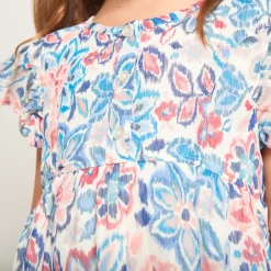Robe manches courtes volantée et imprimé pour fille