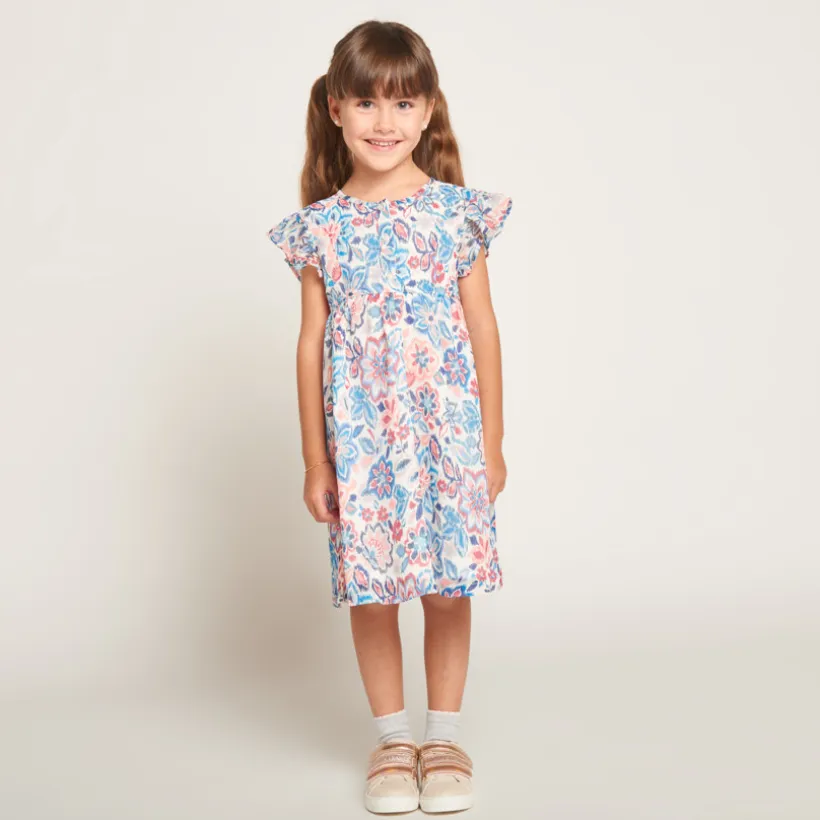 Robe manches courtes volantée et imprimé pour fille