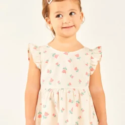 Robe manches courtes volantées imprimé fantaisie pour bébé fille