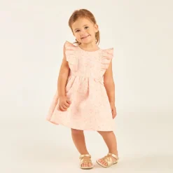 Robe manches courtes volantée à motifs fleuris en jacquard pour bébé fille