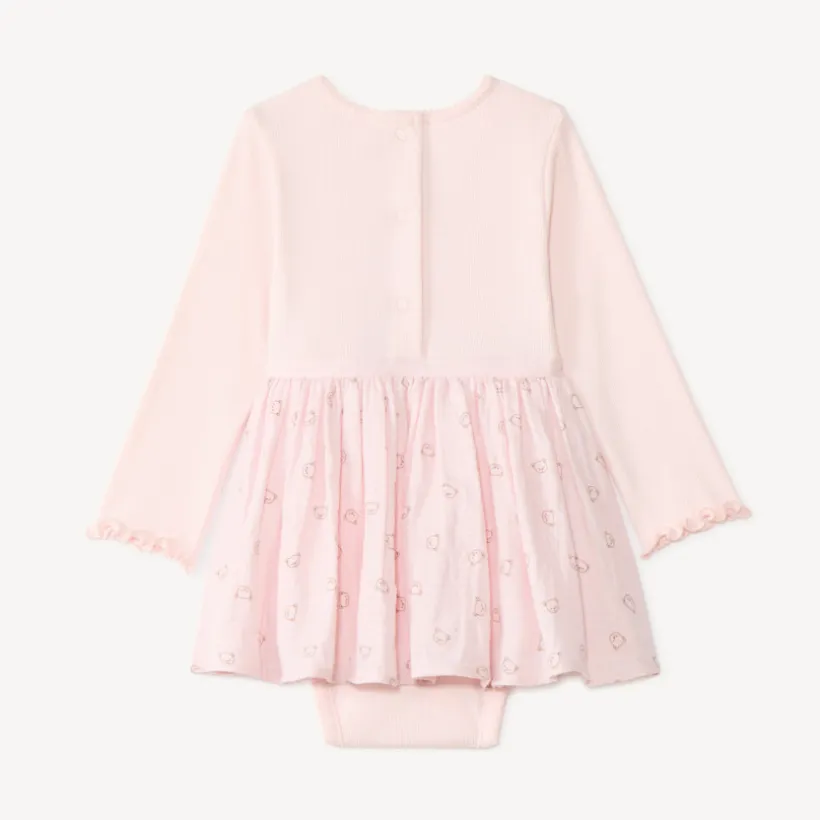 Robe manches longues bébé fille effet 2 en 1 avec body intégré