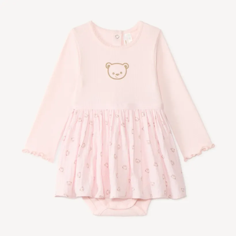 Robe manches longues bébé fille effet 2 en 1 avec body intégré