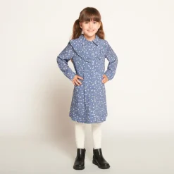 Robe manches longues à carreaux imprimé fleurs pour fille