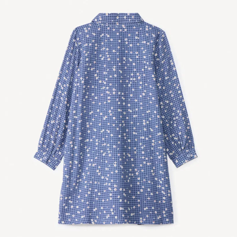 Robe manches longues à carreaux imprimé fleurs pour fille