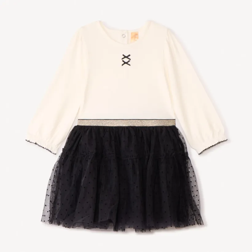 Robe manches longues effet 2 en 1 bi-matière pour bébé fille