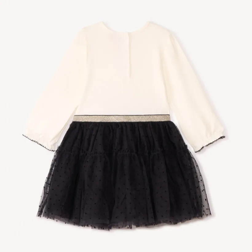 Robe manches longues effet 2 en 1 bi-matière pour bébé fille