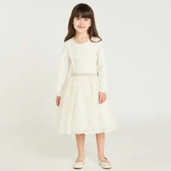Robe manches longues effet 2 en 1 en tulle brodé pour fille