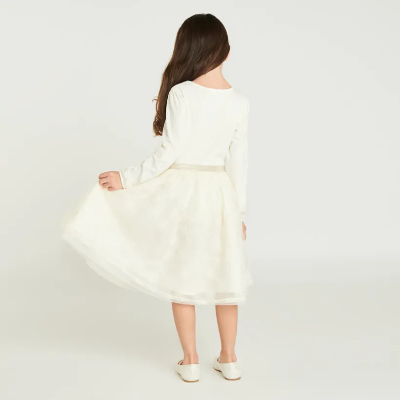 Robe manches longues effet 2 en 1 en tulle brodé pour fille