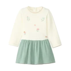 Robe manches longues effet 2 en 1 brodée pour bébé fille