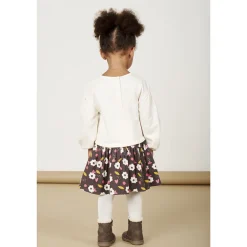 Robe manches longues 2 en 1 en molleton quilté imprimé fleuri pour bébé fille