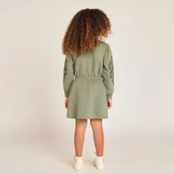 Robe manches longues en molleton brodé pour fille