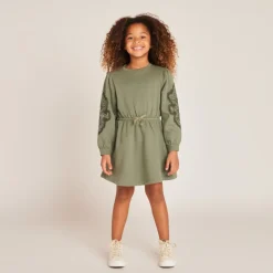 Robe manches longues en molleton brodé pour fille