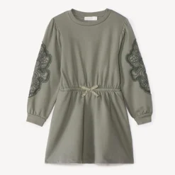 Robe manches longues en molleton brodé pour fille