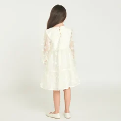 Robe à manches longues en toile avec fleurs 3D pour fille