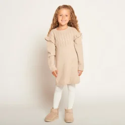 Robe manches longues en tricot ajouré pour fille