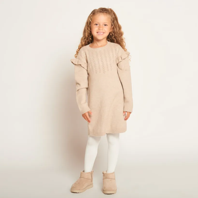 Robe manches longues en tricot ajouré pour fille