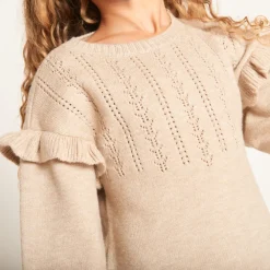 Robe manches longues en tricot ajouré pour fille