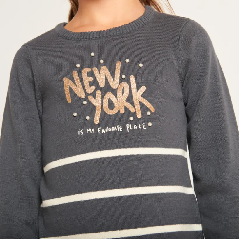 Robe manches longues en tricot rayé pour fille