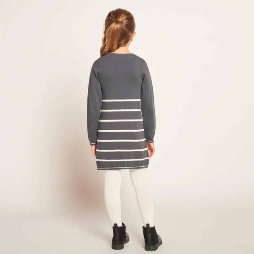 Robe manches longues en tricot rayé pour fille