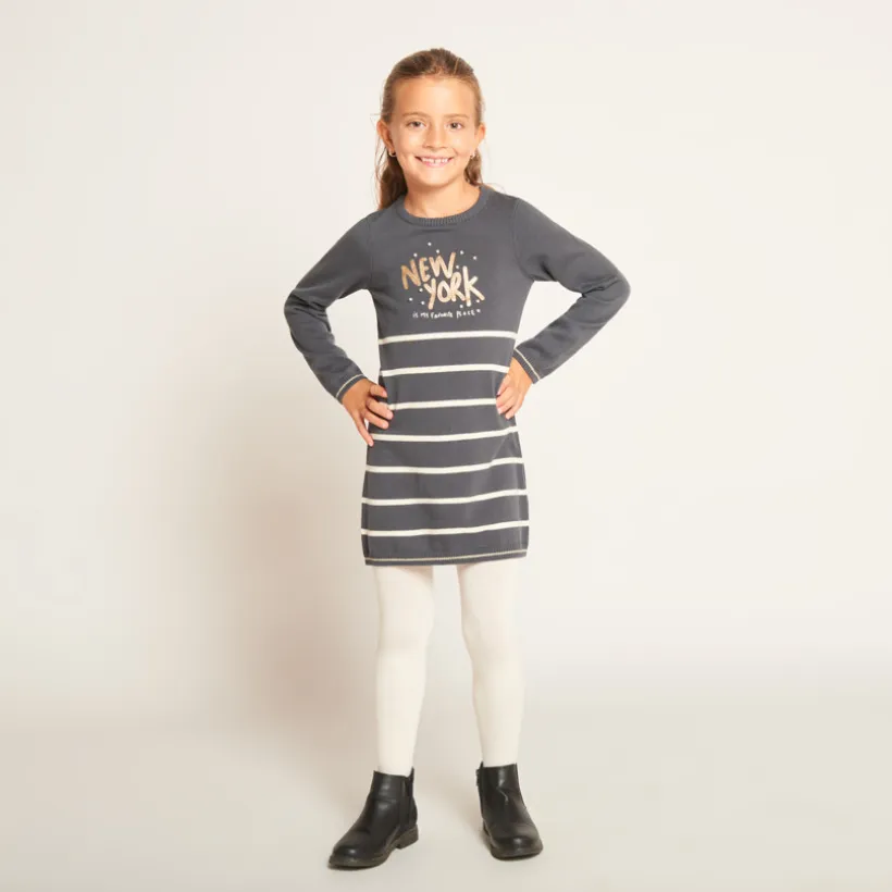 Robe manches longues en tricot rayé pour fille