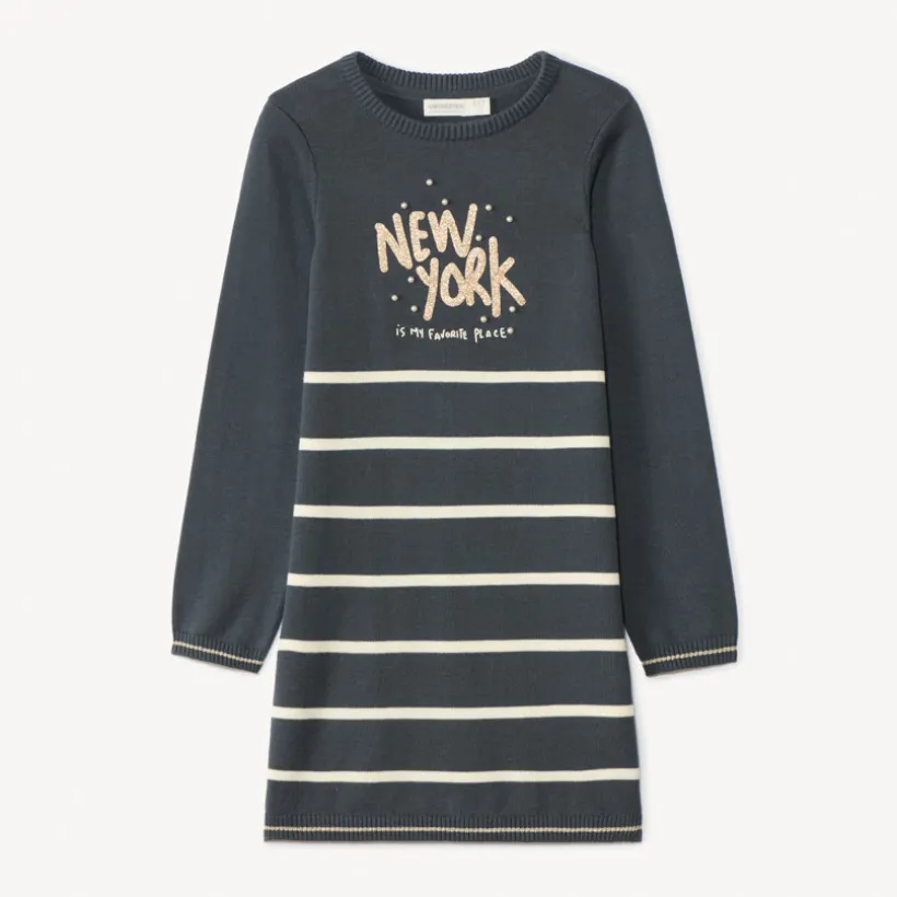 Robe manches longues en tricot rayé pour fille
