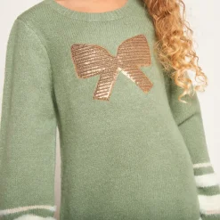 Robe manches longues en tricot avec sequins fantaisie pour fille